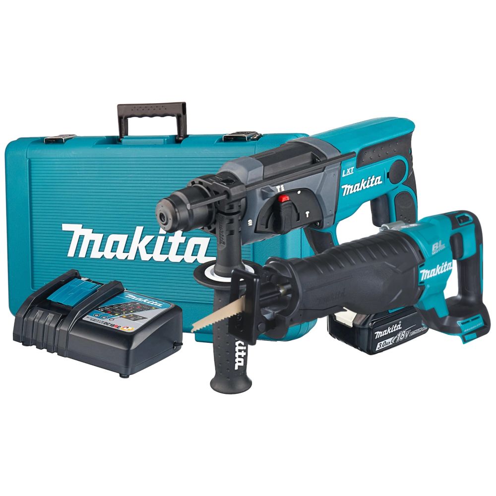Аккумуляторный набор Makita, 18 В: перфоратор DHR202 + сабельная пила DJR187, с АКБ 3 Ач и ЗУ, в кейсе