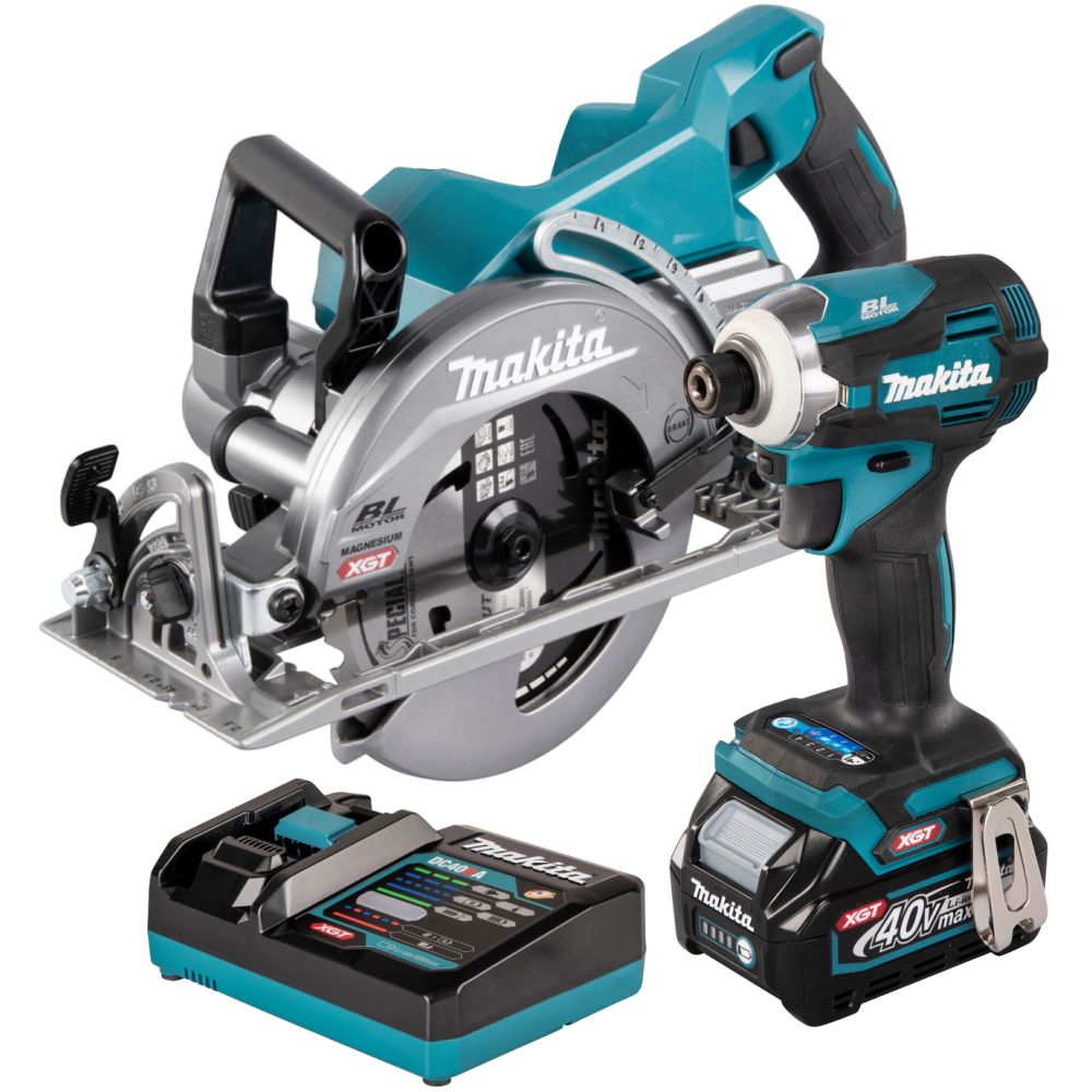 Набор аккумуляторного инструмента Makita, 40 В: шуруповерт TD001GZ + дисковая пила RS001GZ, с АКБ 4 Ач и быстрым ЗУ 6 А (PT1426)