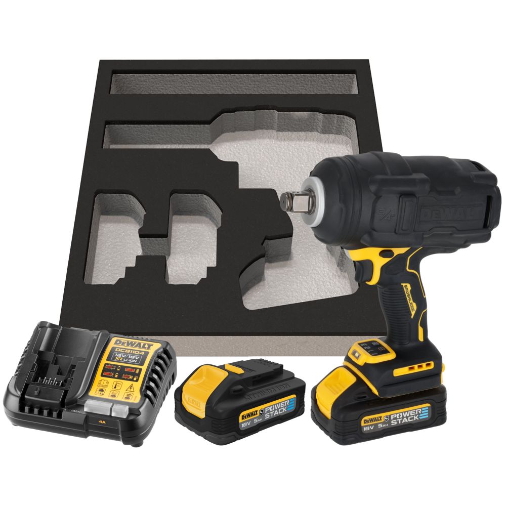 Аккумуляторный гайковерт DEWALT DCF964H2G, 18 В, 2576 Нм, 2015 уд/мин, с 2 АКБ 5 Ач и ЗУ, в чехле (DCF964H2G-QW)