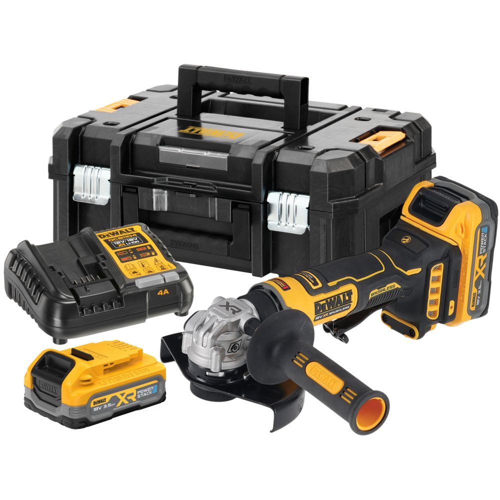 Аккумуляторная угловая шлифмашина DEWALT DCG404S2T, 18 В, 125 мм, 11000 об/мин, с 2 АКБ 3.5 Ач и ЗУ в кейсе TSTAK (DCG404S2T-QW)