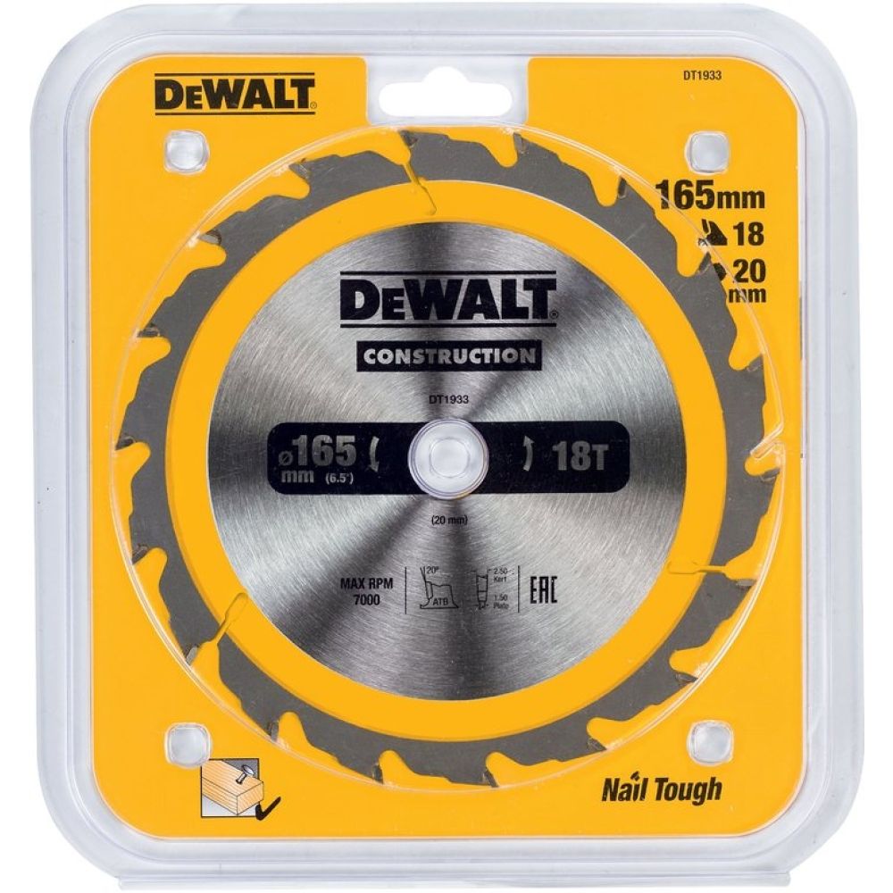 Пильный диск DEWALT CONSTRUCTION DT1933, 165/20 мм.
