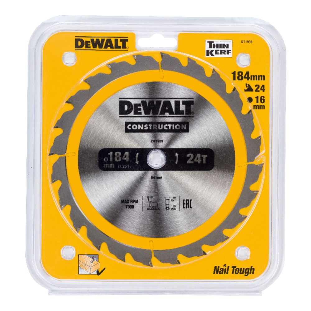 Пильный диск DEWALT CONSTRUCTION DT1939, 184/16 мм.