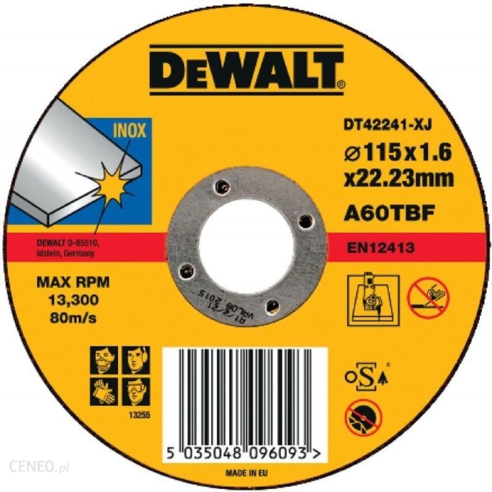 Круг отрезной DEWALT INOX DT42241, по нержавеющей стали, 115 x 22.2 x 1.6 мм, тип 1