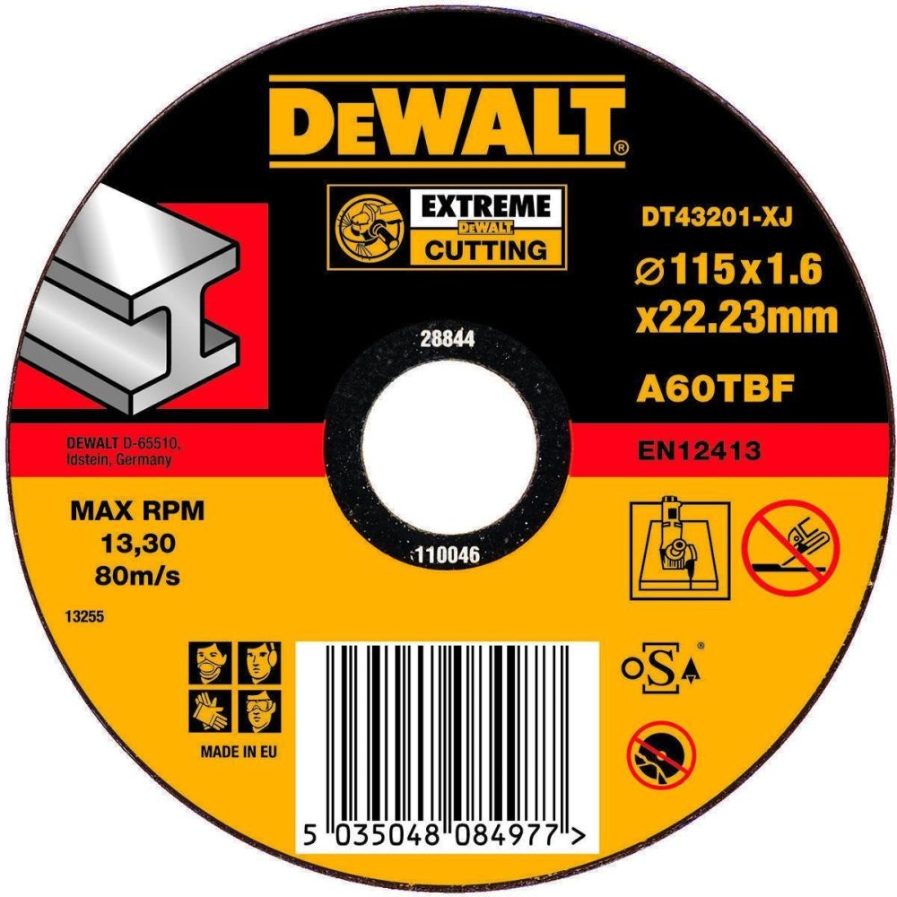 Круг отрезной DEWALT EXTREME DT43201, по металлу, 115 x 22.2 x 1.6 мм, тип 1
