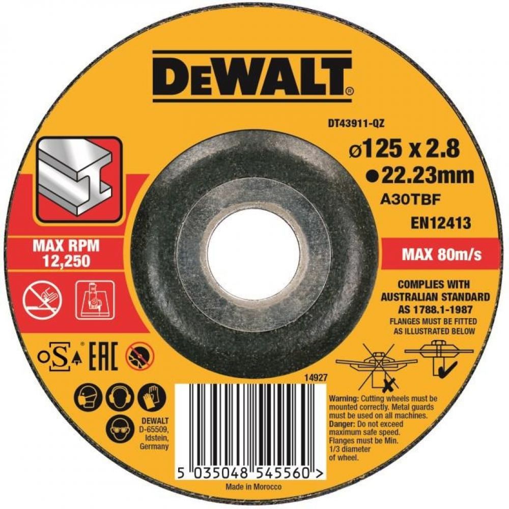 Круг отрезной DEWALT DT43911, по металлу, 125 x 22.2 x 3 мм, тип 42 - 25 шт.