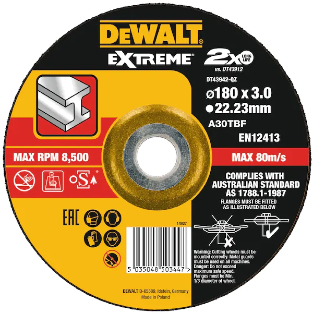 Круг отрезной EXTREME DEWALT DT43942, 180x22.2x3.0 мм