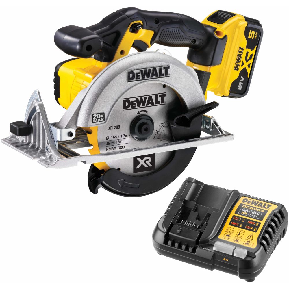 Аккумуляторная дисковая пила DEWALT DCS391BP1, 20 В, 165 мм, 5150 об/мин, с АКБ 5 Ач и ЗУ (DCS391BP1-XJ)