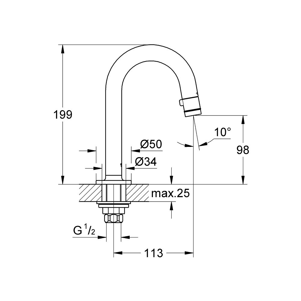 Кран для раковины GROHE Universal, без функции смешивания, с C-изливом, суперсталь (20201DC0)