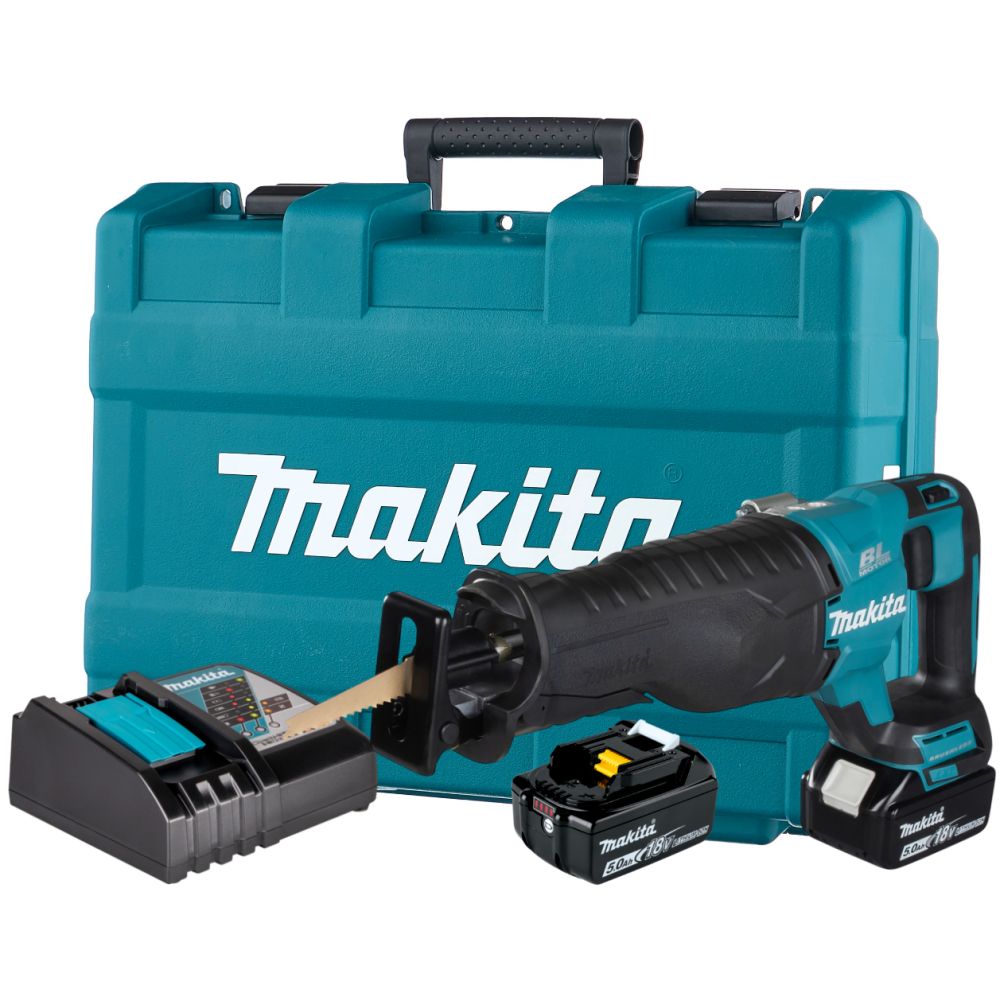 Аккумуляторная сабельная пила Makita DJR187RTE, 18 В, 3000 ход/мин, 32 мм, с 2 АКБ 5 Ач и ЗУ, в кейсе