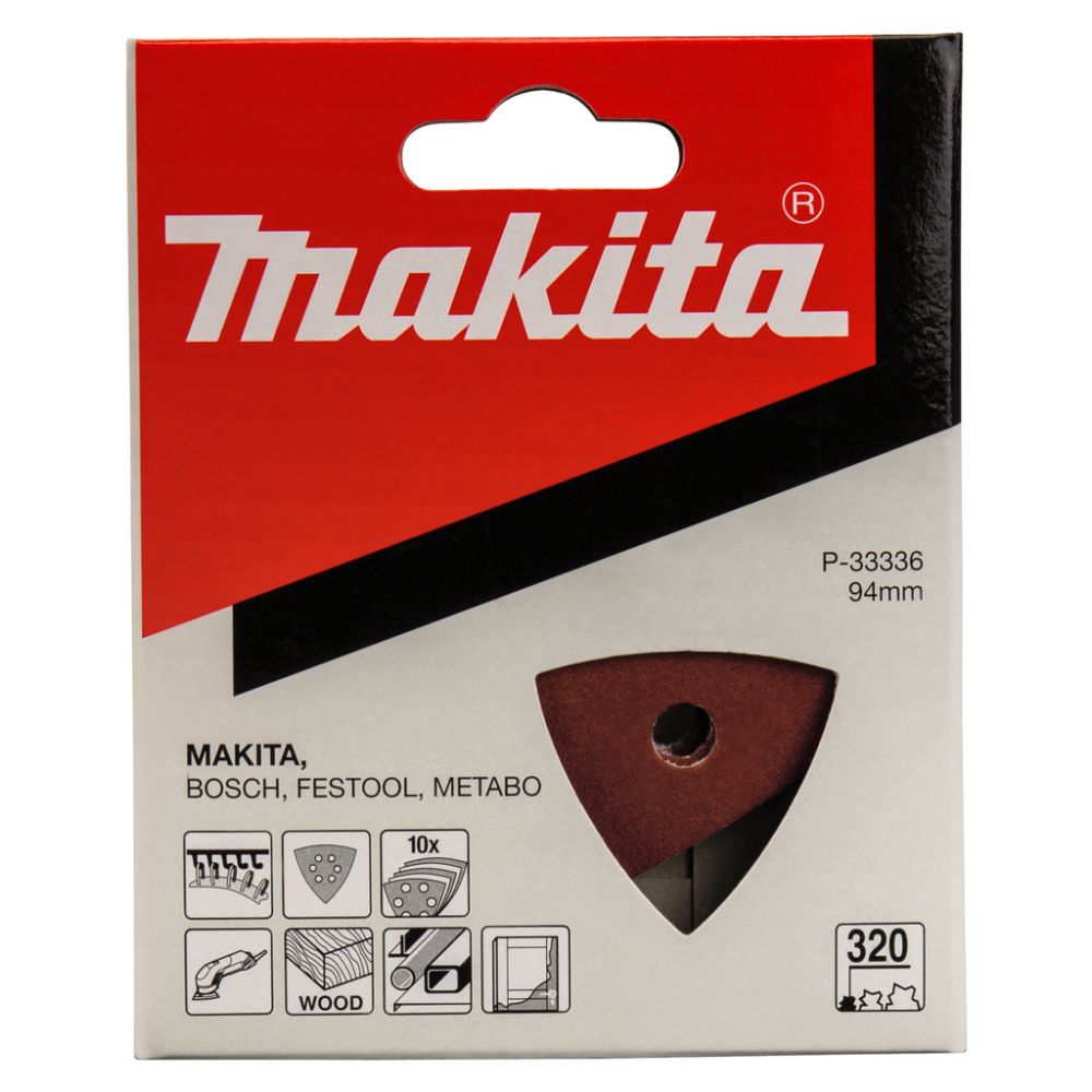 Бумага шлифовальная треугольная для шлифмашинок Makita 94 мм, P320, 10 шт., P-33336