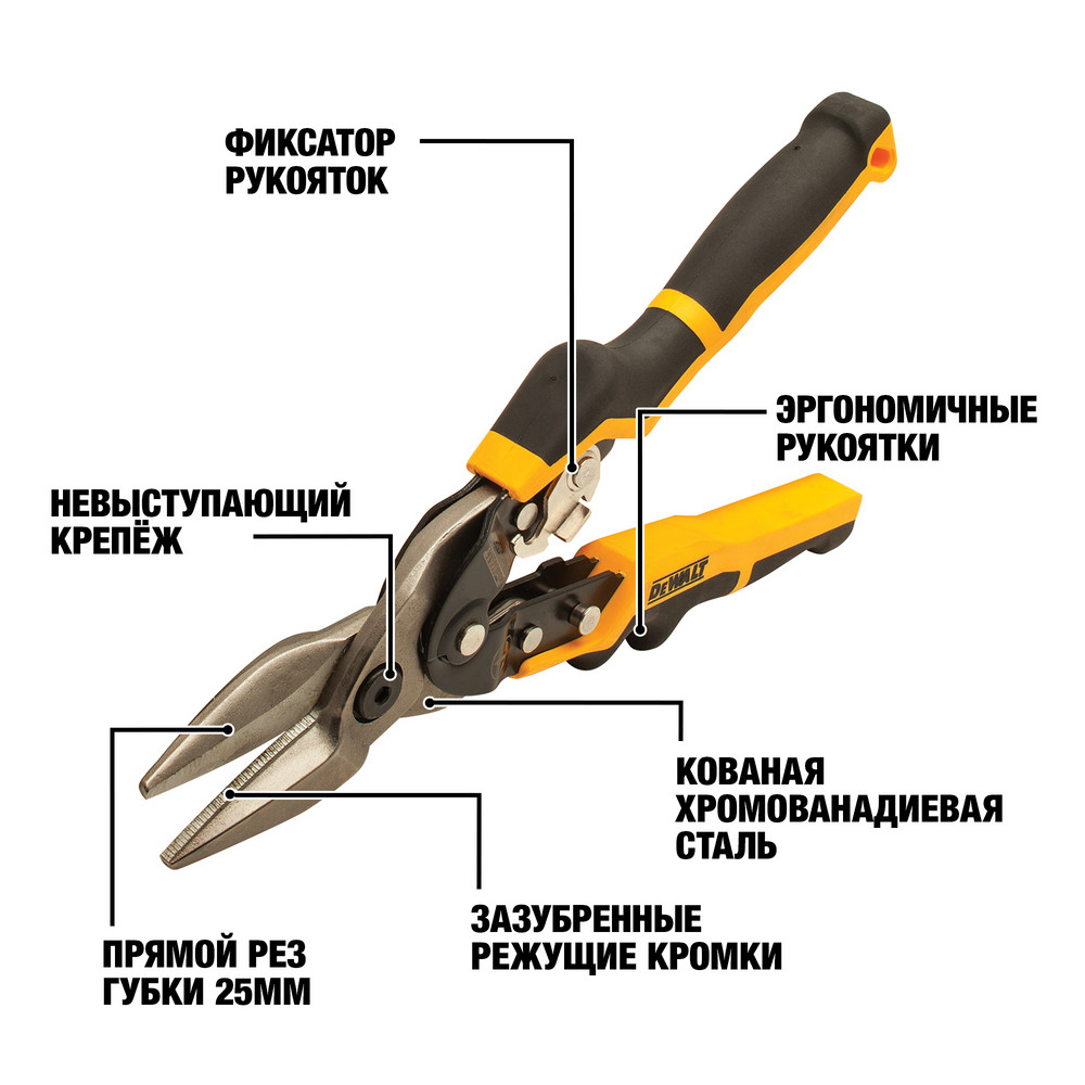 Ножницы по металлу DEWALT ERGO DWHT14675-0, прямые, 250 мм.