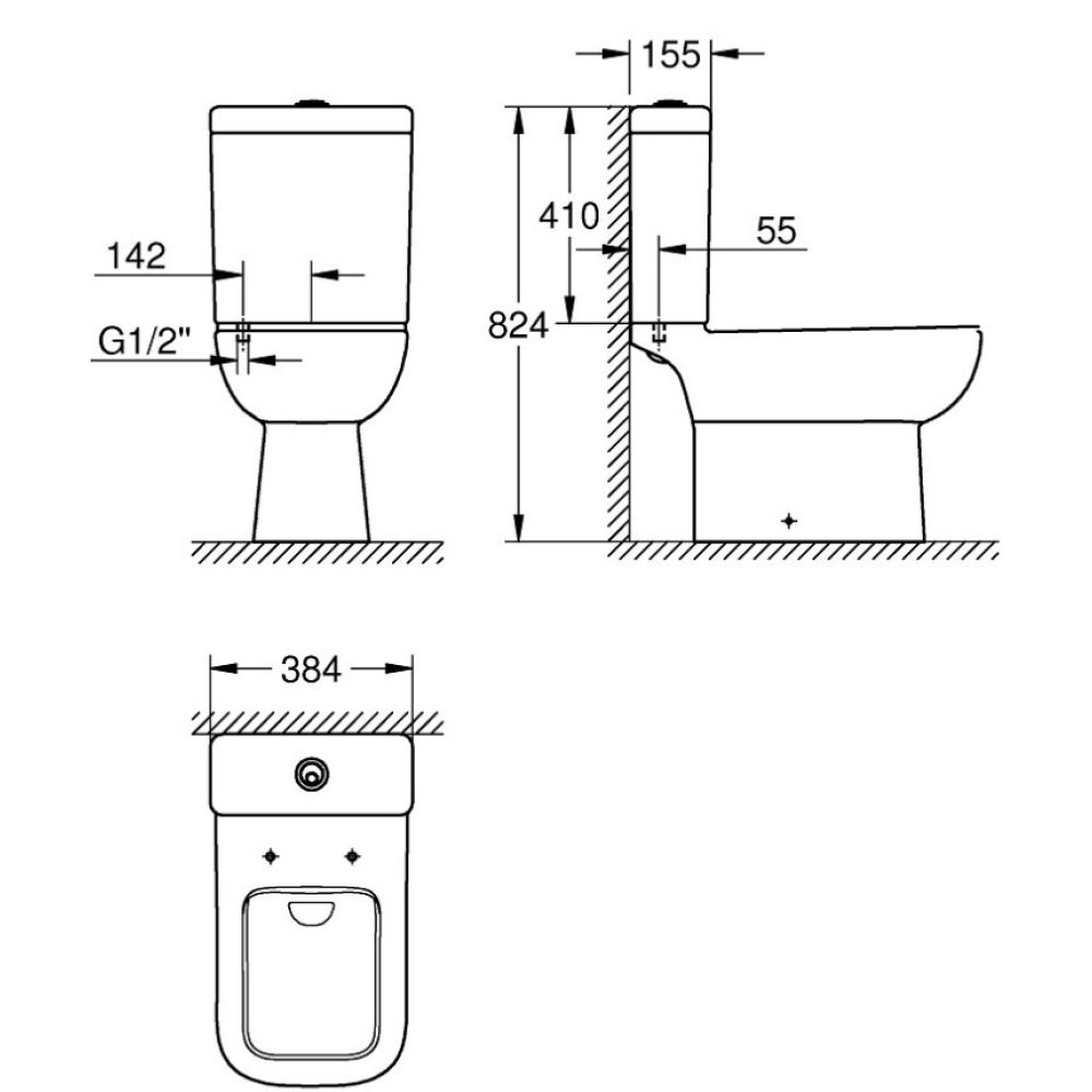 Смывной бачок GROHE Bau Edge Ceramic, наполнение снизу (39861000)