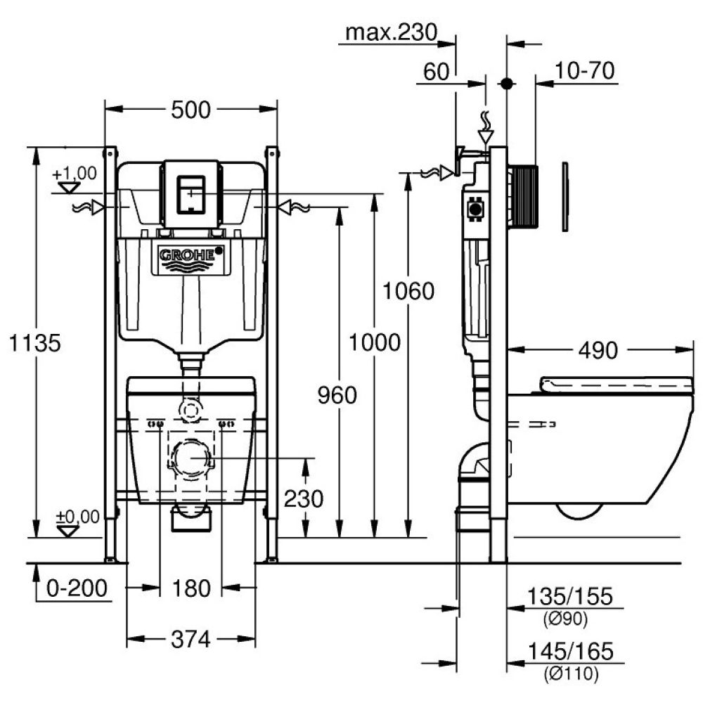 Комплект инсталляции GROHE Solid 5 в 1 с унитазом (39890000)