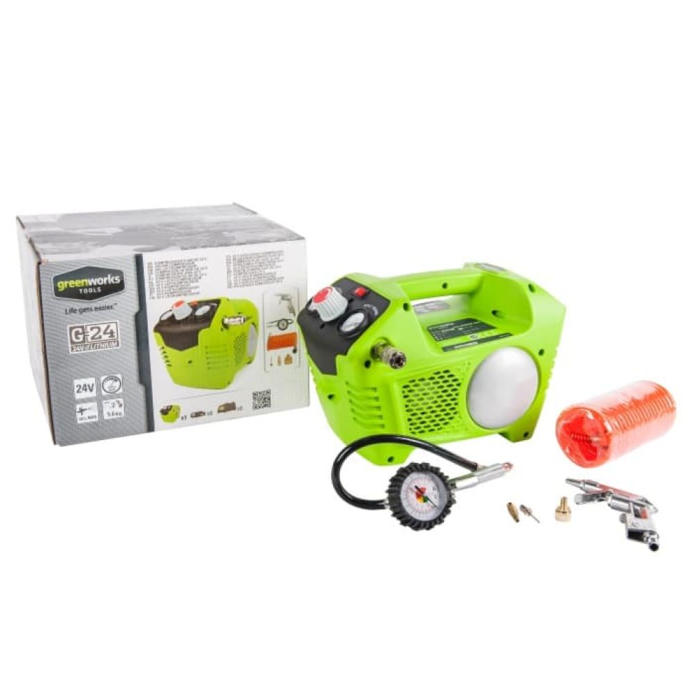 Аккумуляторный компрессор Greenworks, 24 В, 8 бар, без АКБ и ЗУ, 4100302