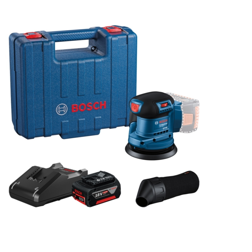 Аккумуляторная эксцентриковая шлифмашина Bosch GEX 185-LIм, 18 В, 125 мм, 10000 об/мин, с АКБ 4 Ач и ЗУ, в кейсе (0.601.3A5.021)