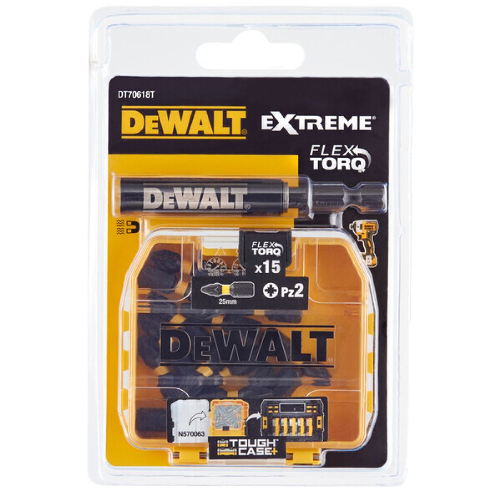 Набор бит DEWALT PZ2, 25 мм HEX, 15 шт. (DT70618T-QZ)