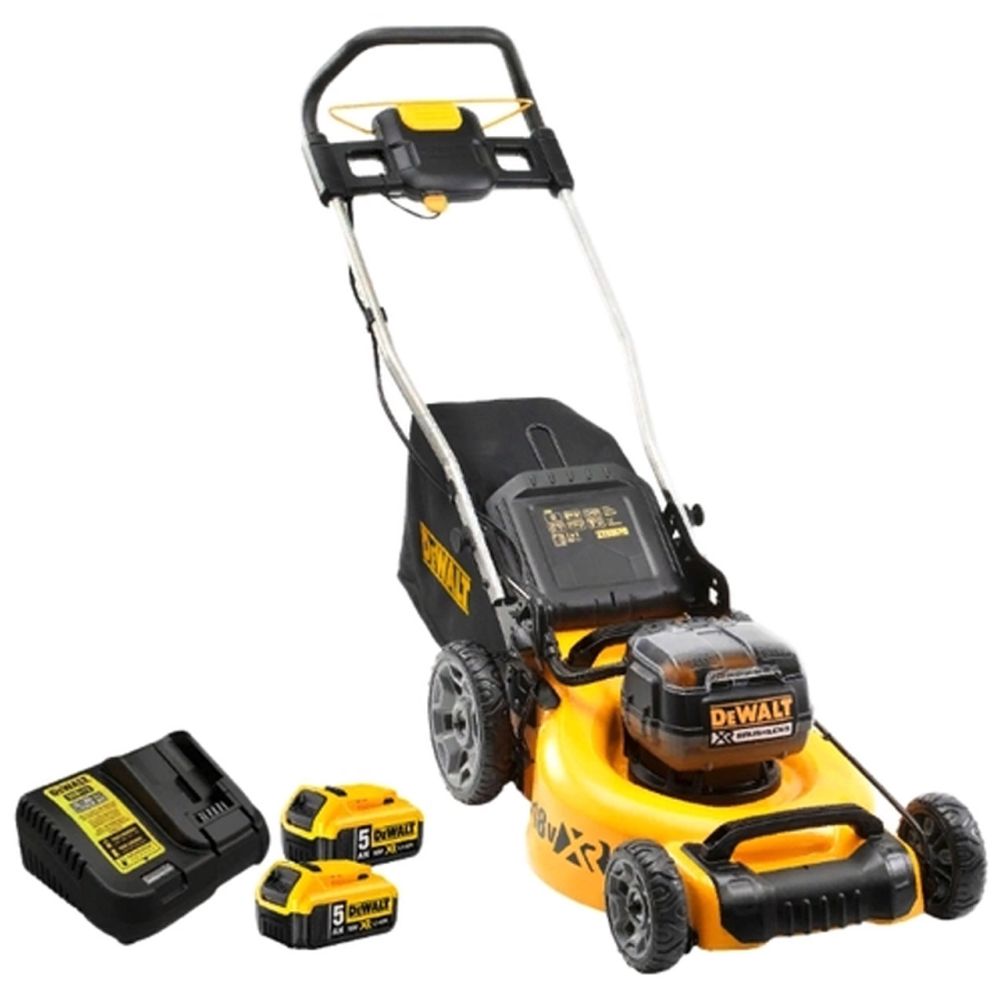 Аккумуляторная газонокосилка DEWALT, 36 В, 48 см, 55 л, с 2 АКБ 5 Ач и ЗУ, DCMW564P2