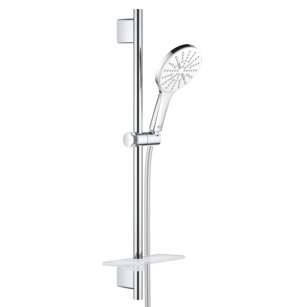 Душевой гарнитур GROHE Rainshower SmartActive 130 с мыльницей, 3 режима струи, душевая штанга 600 мм, 12 л/мин, белая луна (26576LS0)