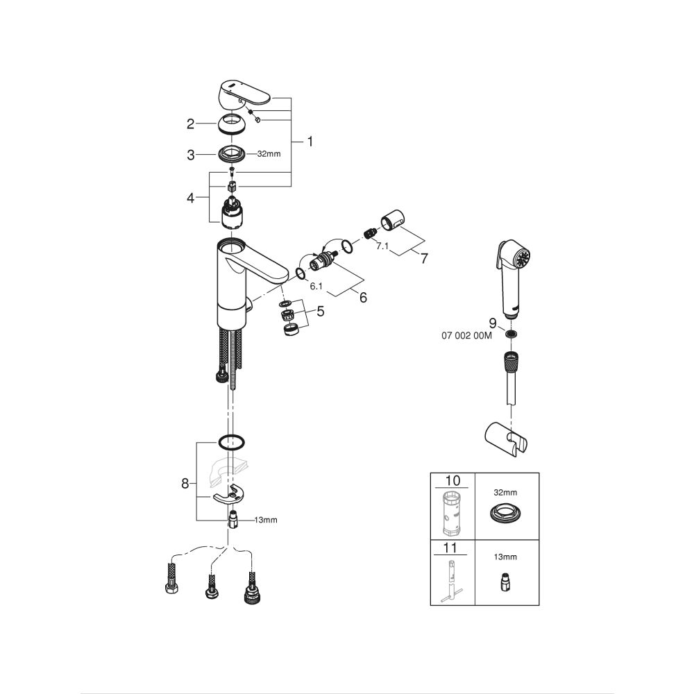 Смеситель для раковины GROHE Eurosmart Cosmopolitan с гигиеническим душем, M-size, хром (24191000)