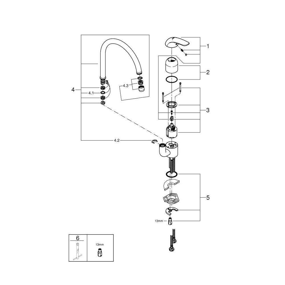 Смеситель для кухни GROHE Euroeco, хром (32752000)
