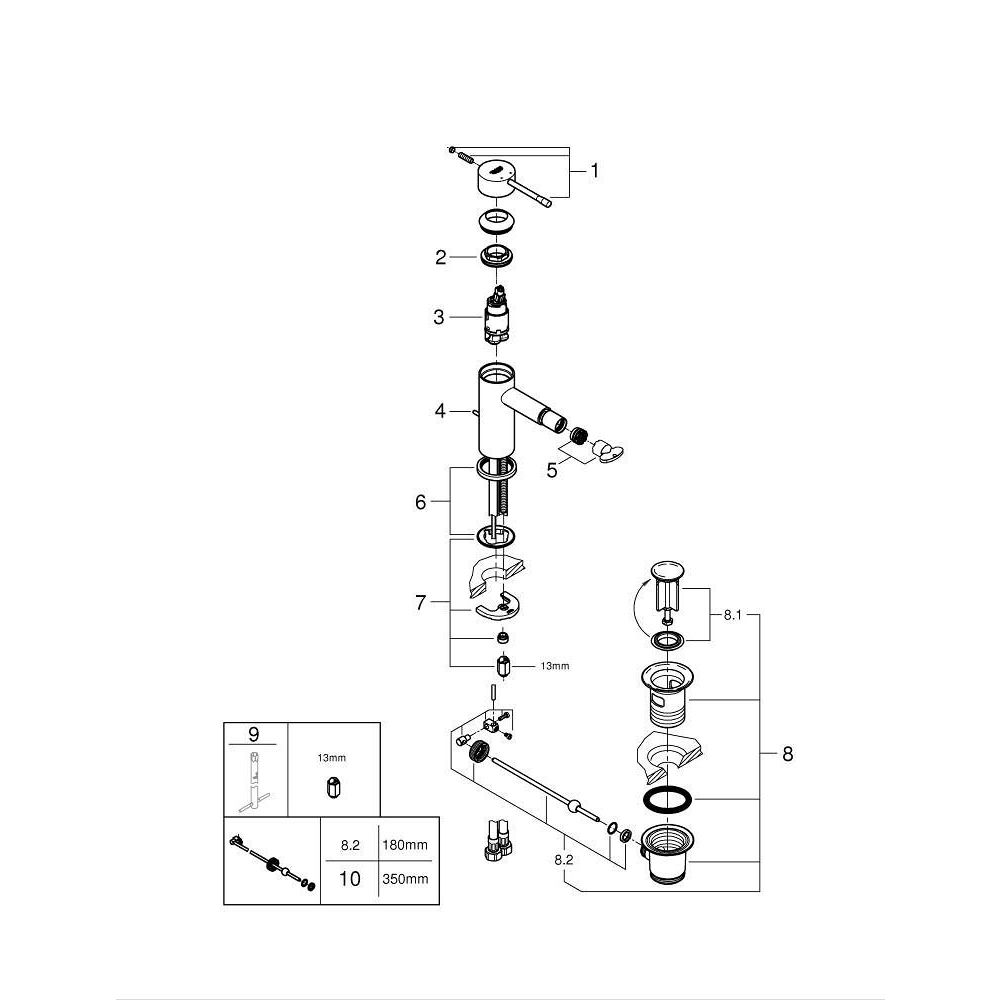 Смеситель для биде GROHE Essence с донным клапаном, темный графит матовый (24178AL1)