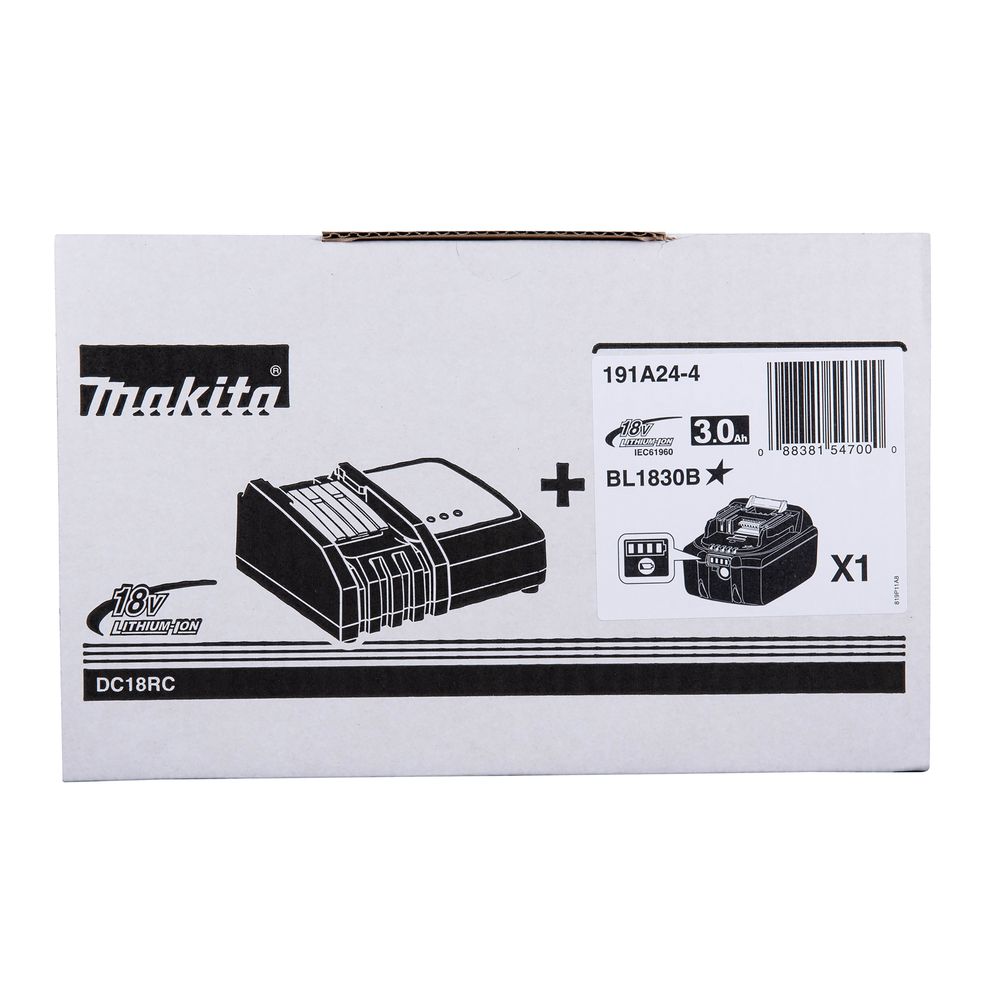 Набор Makita: аккумулятор BL1830B, Li-Ion, 18 В, 3 Ач и зарядное устройство DC18RC, 7.2-18 В, 3 А, 191A24-4