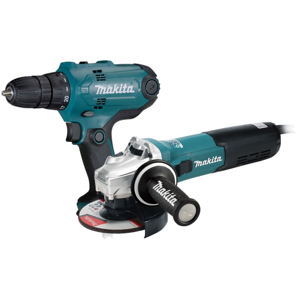 Набор электроинструмента Makita: дрель-шуруповерт DF0300 + угловая шлифмашина GA5090X01 (ACSET-10)