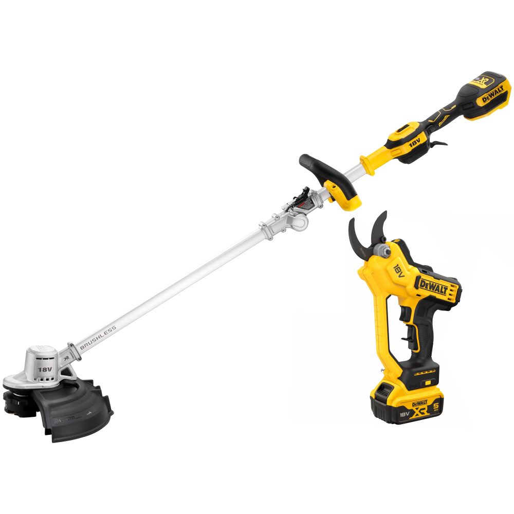 Аккумуляторный набор садовой техники DEWALT, 18 В: триммер DCMST561 + секатор DCMPP568, с АКБ 5 Ач и ЗУ