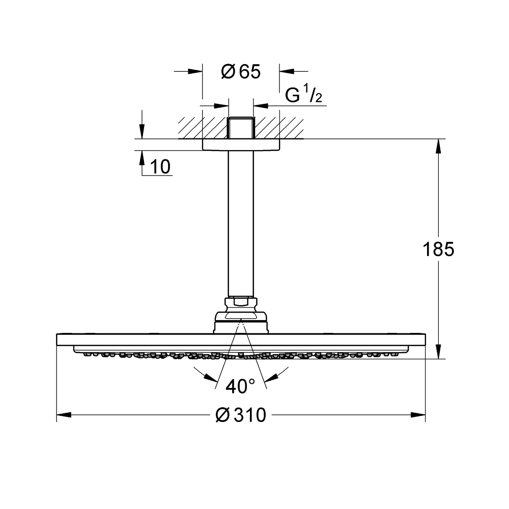 Верхний душ GROHE Rainshower Cosmopolitan 310, 8 л/мин, 1 режим, 142 мм, суперсталь (26067DC0)