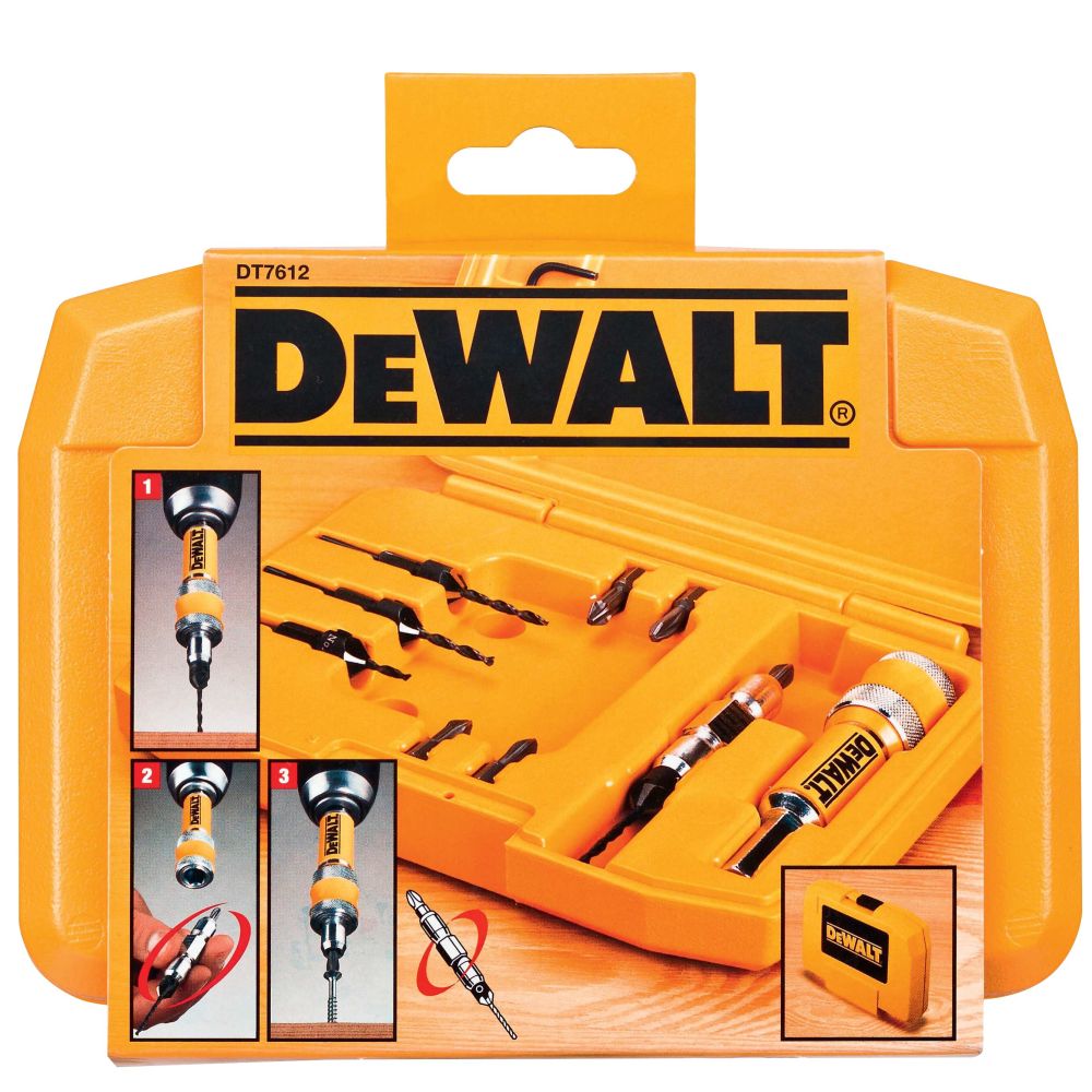 Набор пилотных сверл с зенкерами DEWALT DT7612, Flip&Drive по дереву мм, 12 шт. (DT7612-XJ)