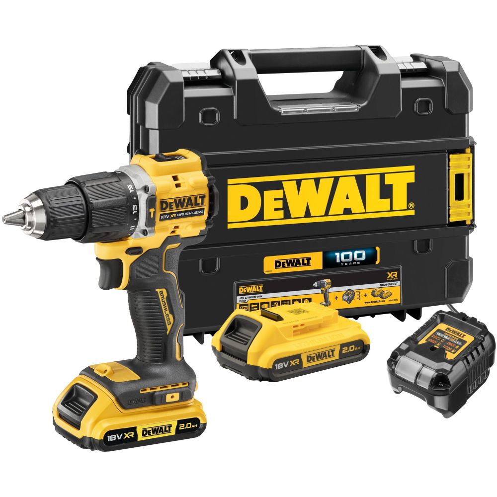 Ударная дрель-шуруповерт DEWALT DCD100YD2T, 18 В, 1650 об/мин, 28050 уд/мин, с 2 АКБ 2 Ач и ЗУ, в кейсе TSTAK (DCD100YD2T-QW)