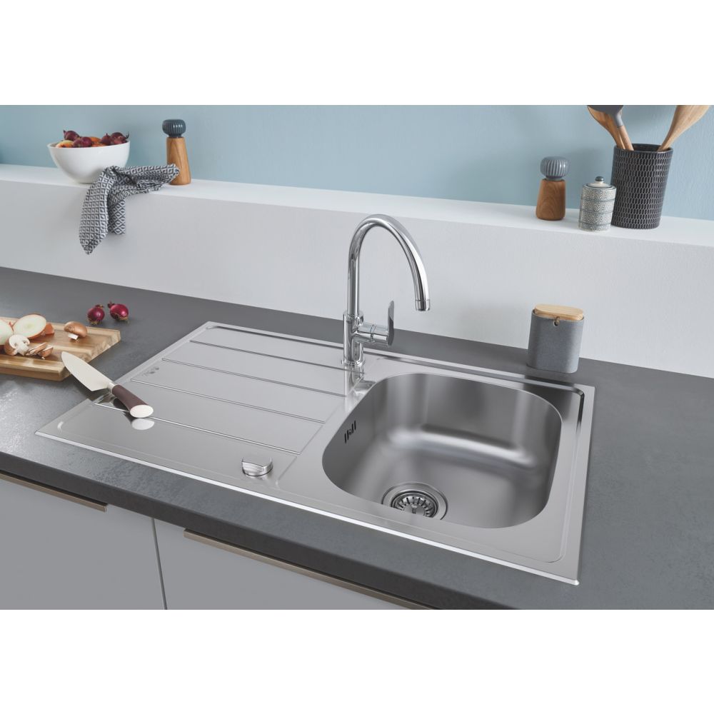 Мойка GROHE K200 45-S 86/50 1.0 с корзинчатым вентилем, нержавеющая сталь (31552SD1)