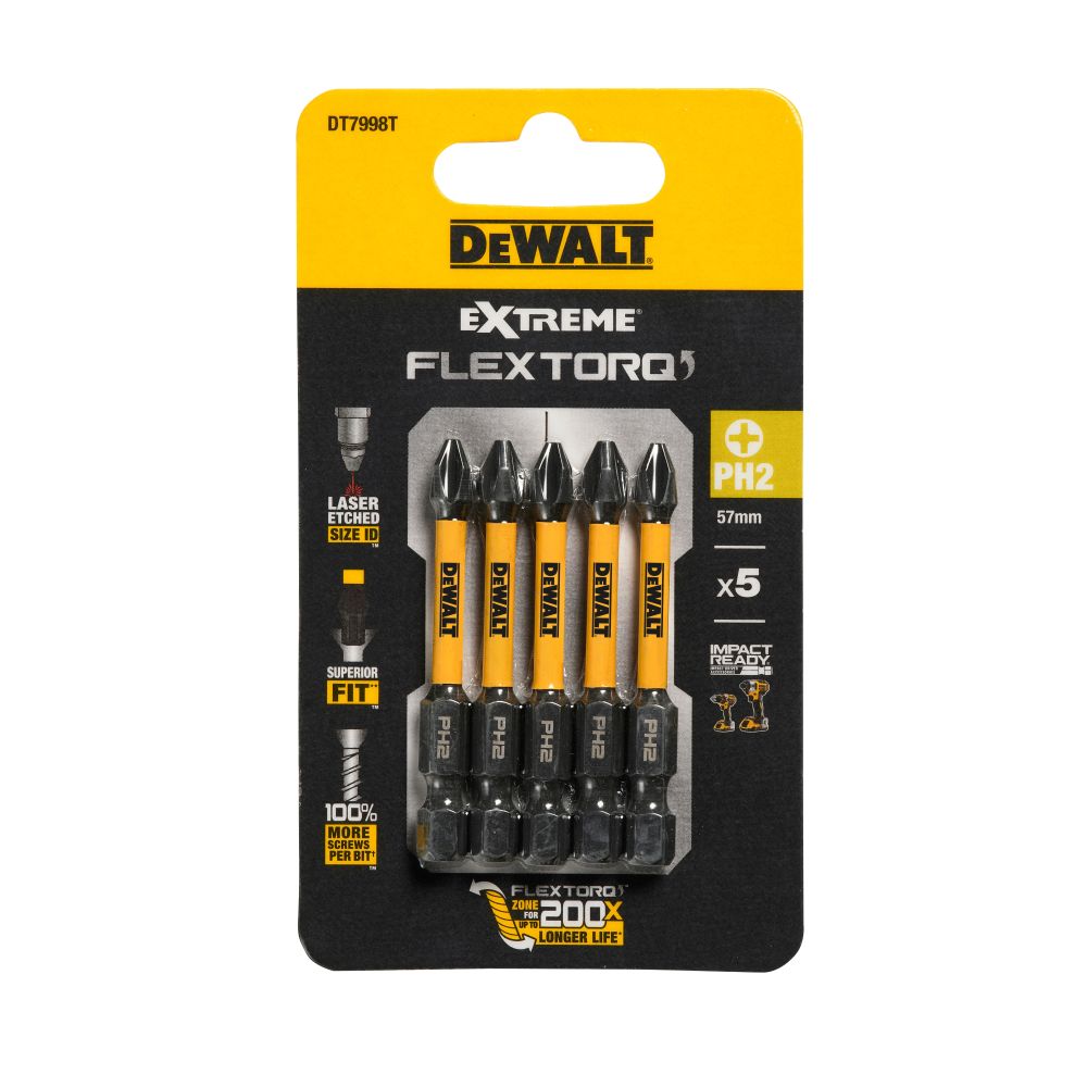 Бита DEWALT PH2, 57 мм HEX, 5 шт. (DT7998T-QZ)