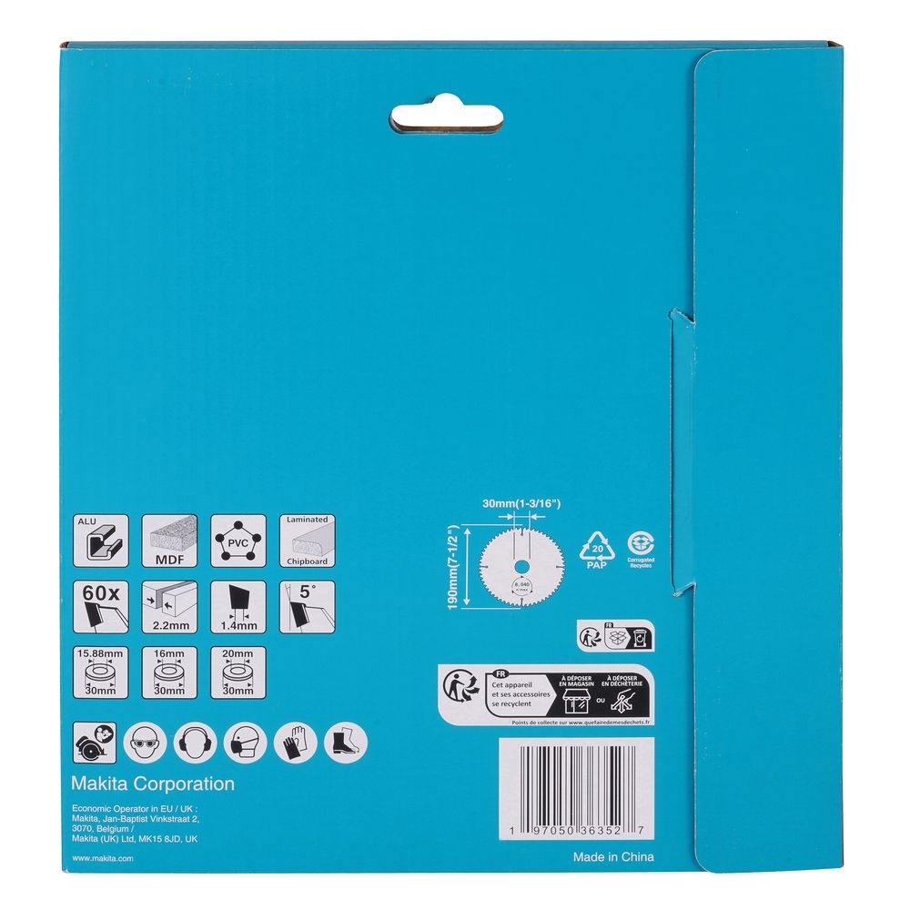 Диск пильный Makita D-81387, по мультиматериалу, 190х30х2.2 мм, 10 шт. (D-81387-10)