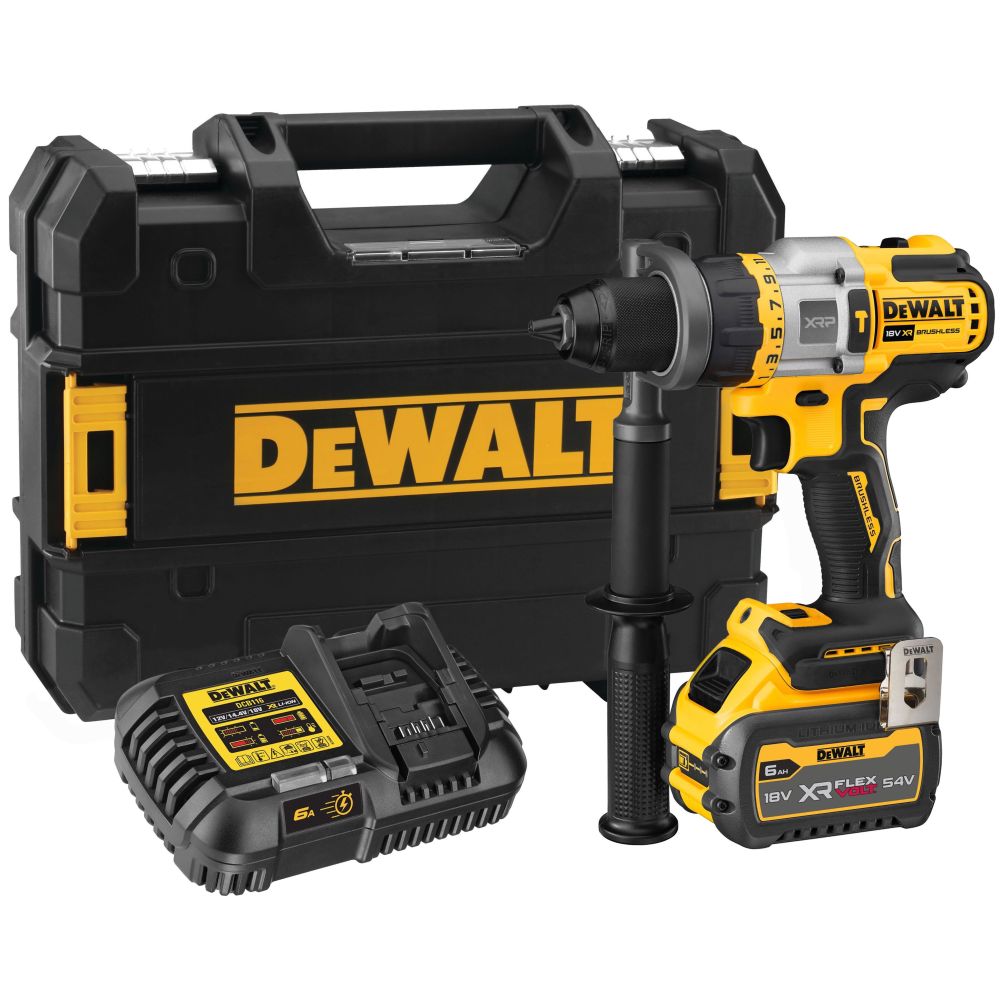 Ударная дрель-шуруповерт DEWALT DCD999T1, 18 В, 2250 об/мин, 38250 уд/мин, с АКБ 6 Ач и ЗУ, в кейсе TSTAK (DCD999T1-QW)