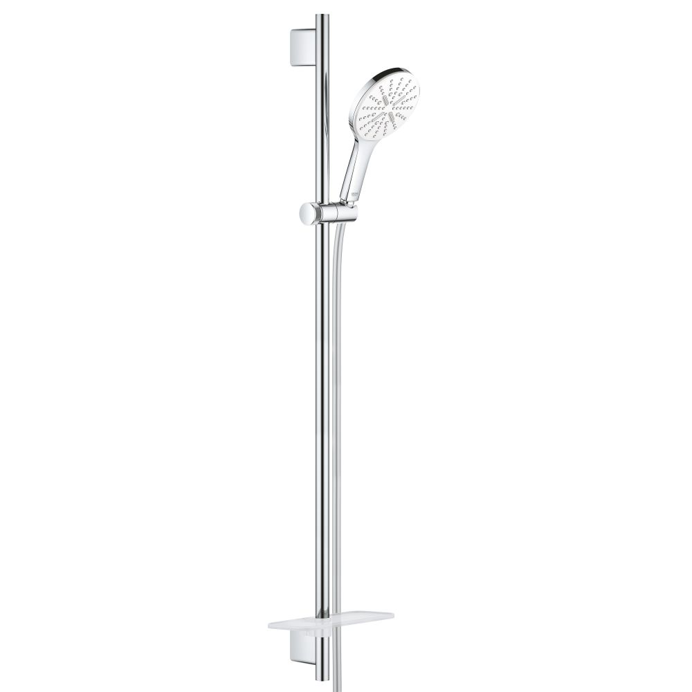 Душевой гарнитур GROHE Rainshower SmartActive 130 с мыльницей, 3 режима струи, душевая штанга 900 мм, 9,5 л/мин, белая луна (26579LS0)