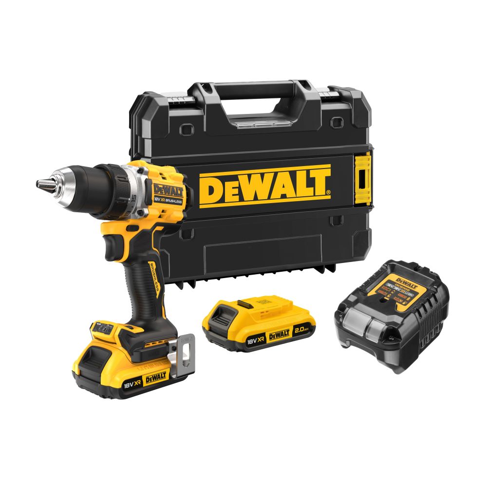 Аккумуляторная дрель-шуруповерт DEWALT DCD800D2T, 18 В, 2000 об/мин, с 2 АКБ 2 Ач и ЗУ, в кейсе TSTAK (DCD800D2T-QW)