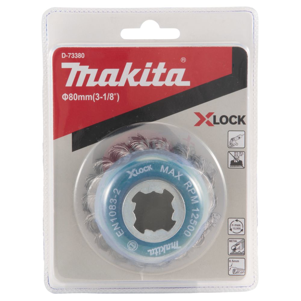 Щетка проволочная чашечная Makita X-lock (d80 мм, толщина проволоки 0, 5 мм, пучки, металл), D-73380