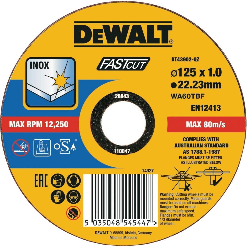 Круг отрезной DEWALT DT43902, быстрый рез, 125 x 22.2 x 1 мм, тип 41