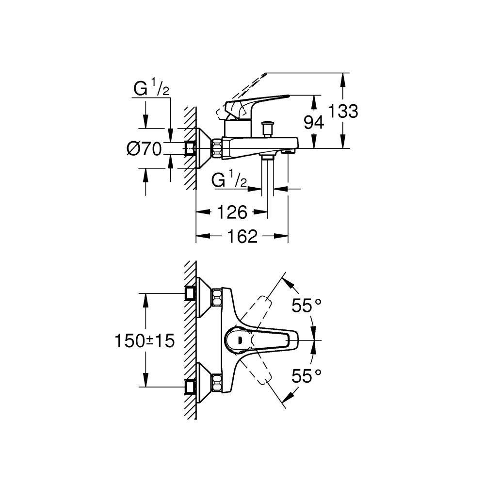 Смеситель для ванны GROHE BauFlow, хром (23601000)