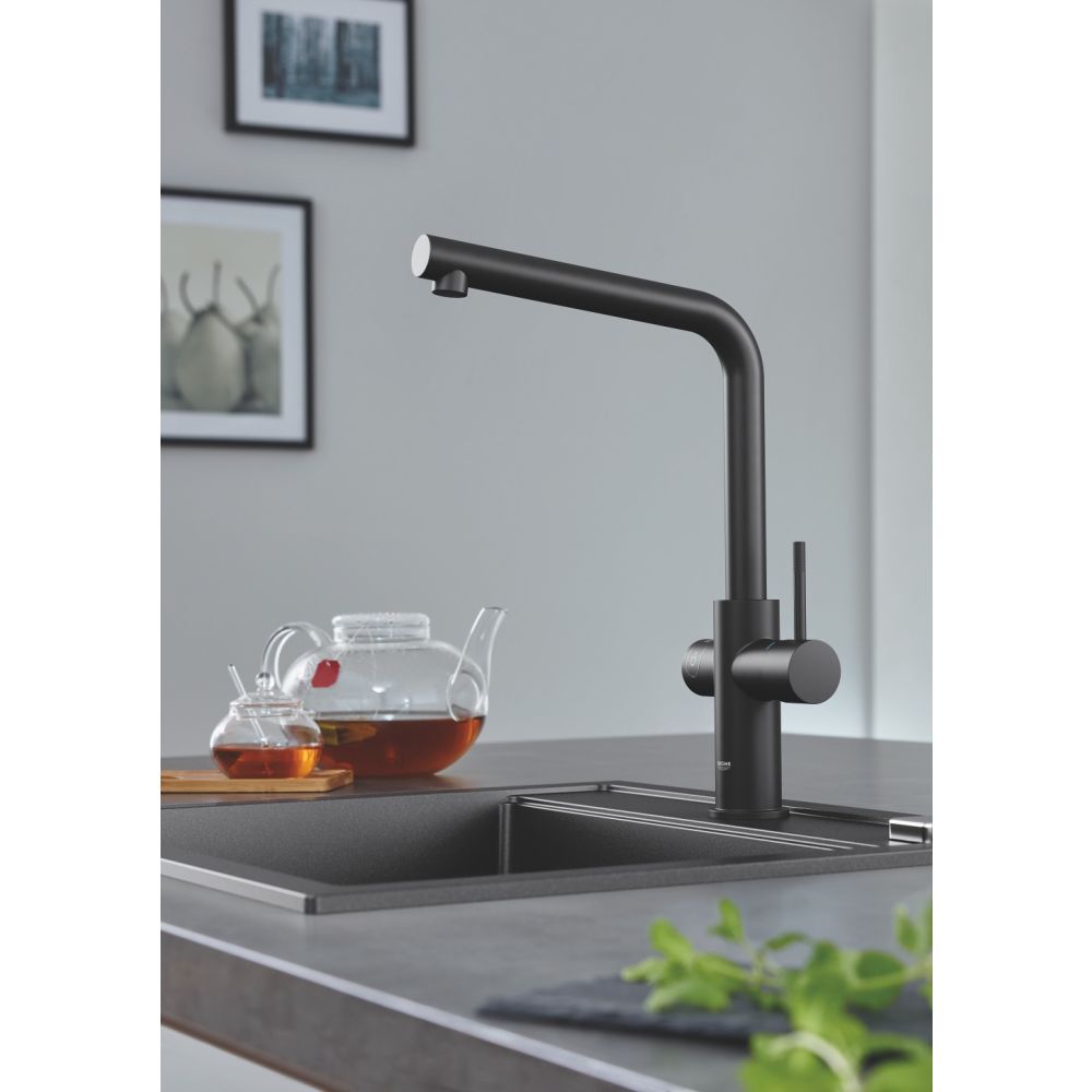 Комплект для кухни GROHE Red Duo с L-образным смесителем, бойлером M-Size и фильтром, черный бархат (30327KS1)