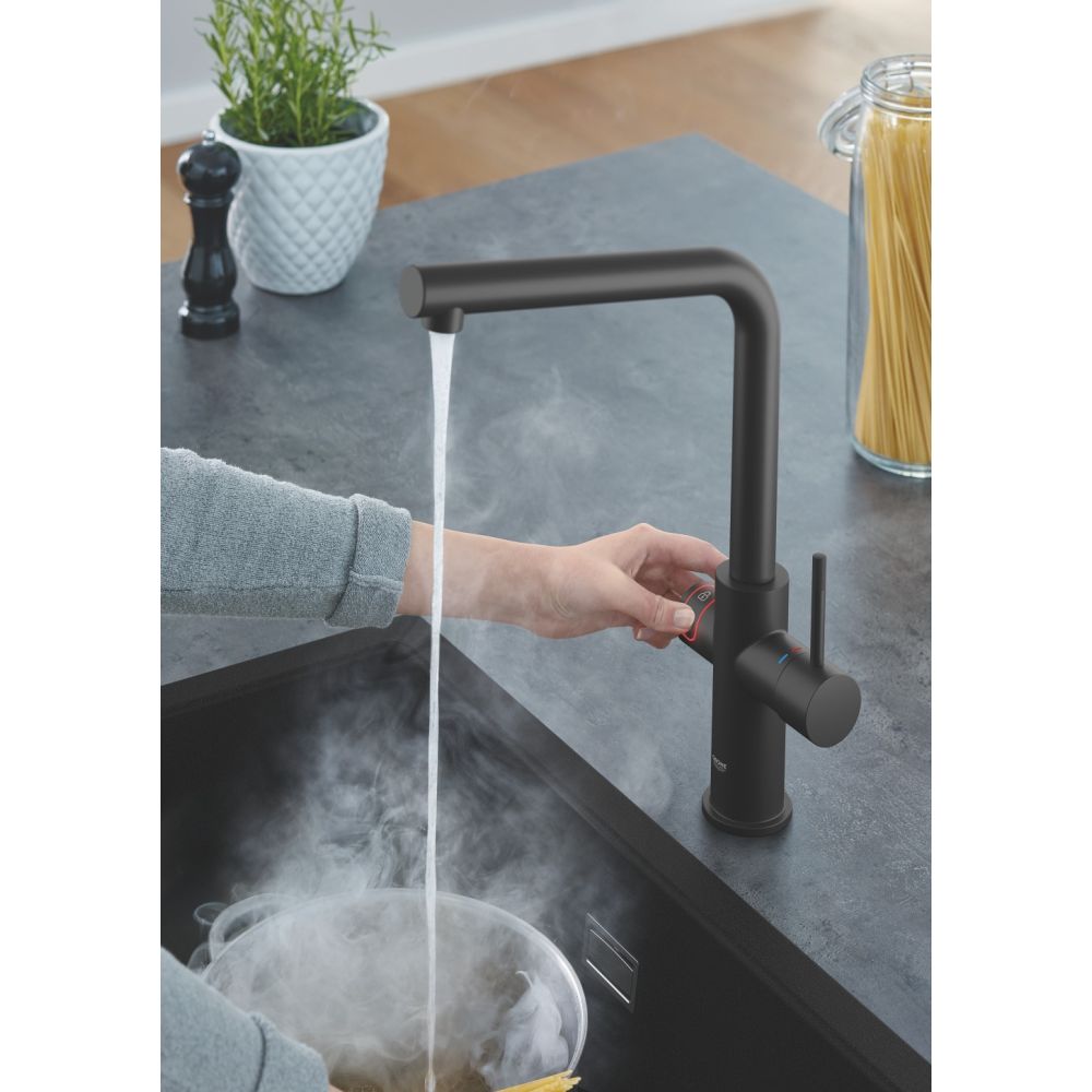 Комплект для кухни GROHE Red Duo с L-образным смесителем, бойлером M-Size и фильтром, черный бархат (30327KS1)