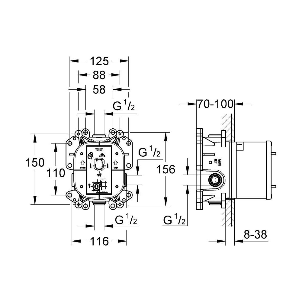 Встраиваемая часть однорычажного смесителя для ванны GROHE Rapido E (35501000)