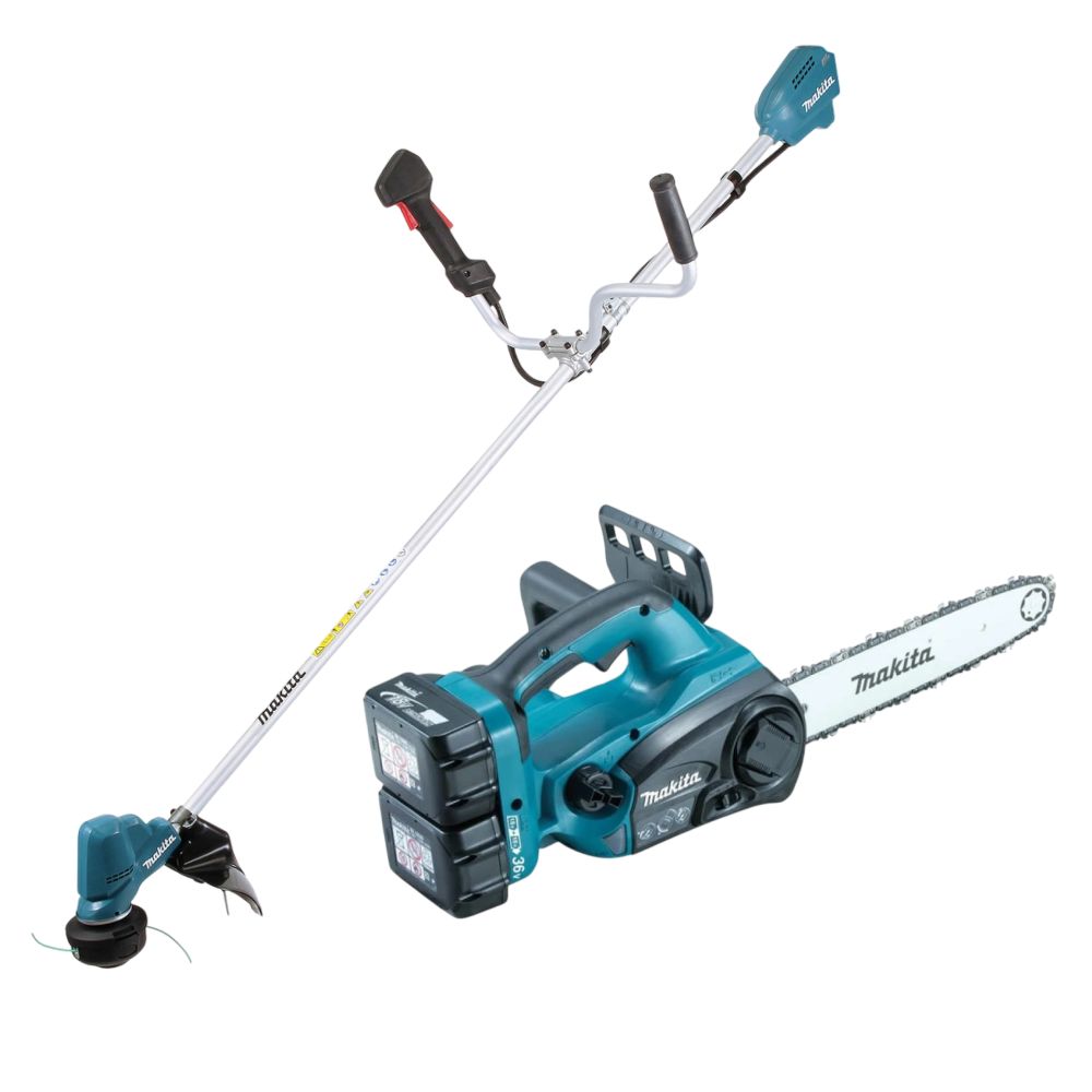 Аккумуляторный набор садовой техники Makita, 18 В: цепная пила DUC302 + триммер DUR190, с 2 АКБ 3 Ач и ЗУ