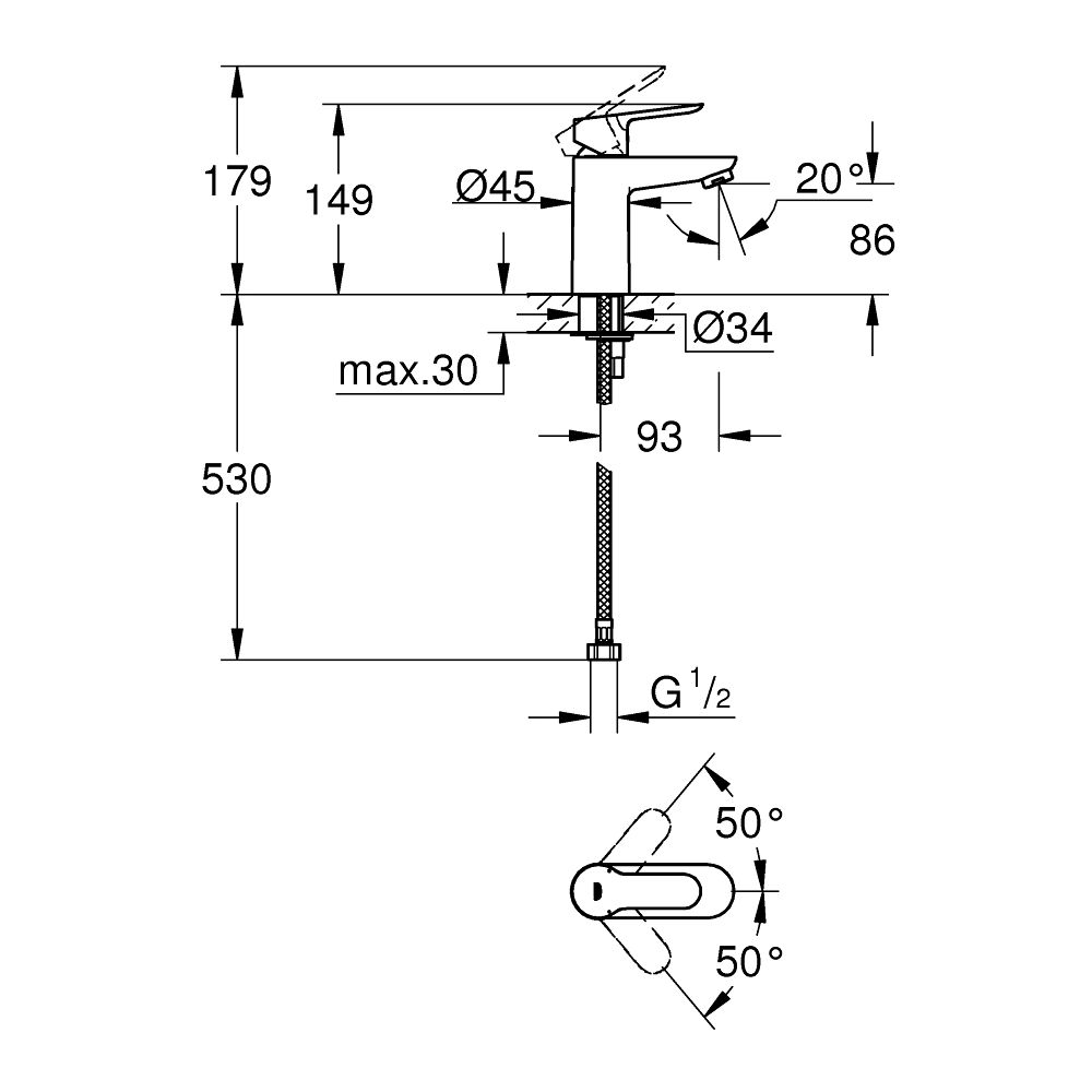 Смеситель для раковины GROHE BauEdge, хром (32858000)