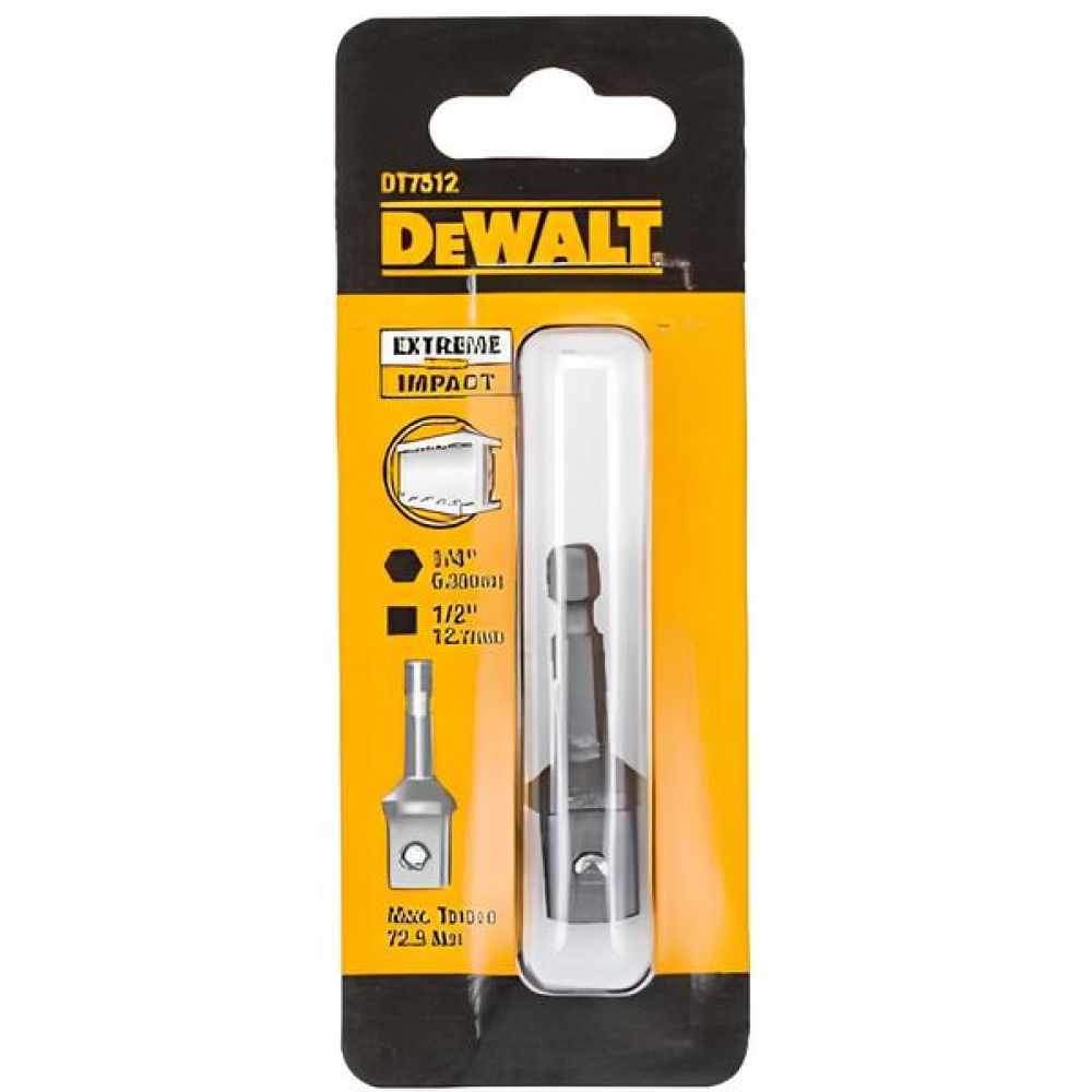 Адаптер для ударного гайковерта внутренний шестигранник DEWALT DT7512, 1/4 дюйма, – внешний квадрат 1/2 дюйма