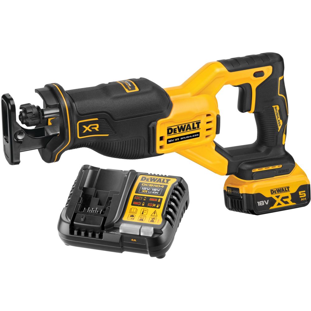 Аккумуляторная сабельная пила DEWALT DCS382P1T, 18 В, 3200 ход/мин, 28.6 мм, с АКБ 5 Ач и ЗУ, в кейсе TSTAK (DCS382P1NT-XJ)