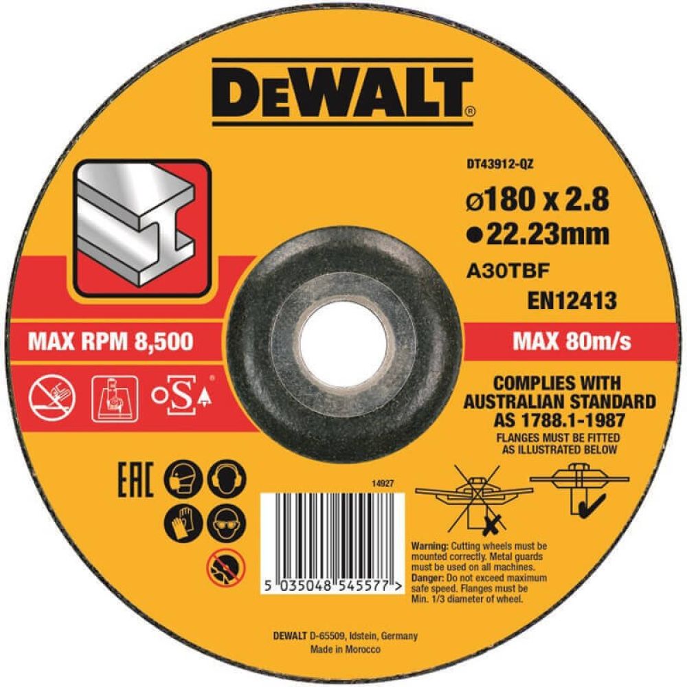 Круг отрезной DEWALT  DT43912 по металлу, 180 x 22.2 x 3 мм, тип 42