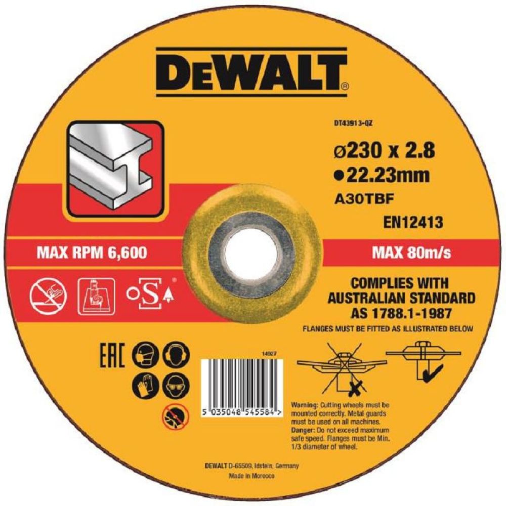 Круг отрезной DEWALT DT43913, по металлу 230 x 22.2 x 2 8 мм, тип 42