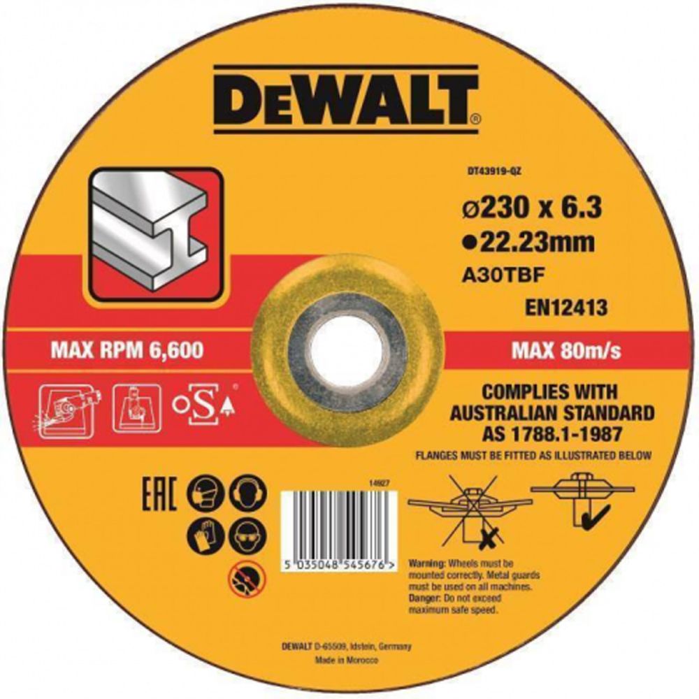 Круг обдирочный по металлу DEWALT DT43919, HIGH PERFORMANCE, 230 x 6.3 мм